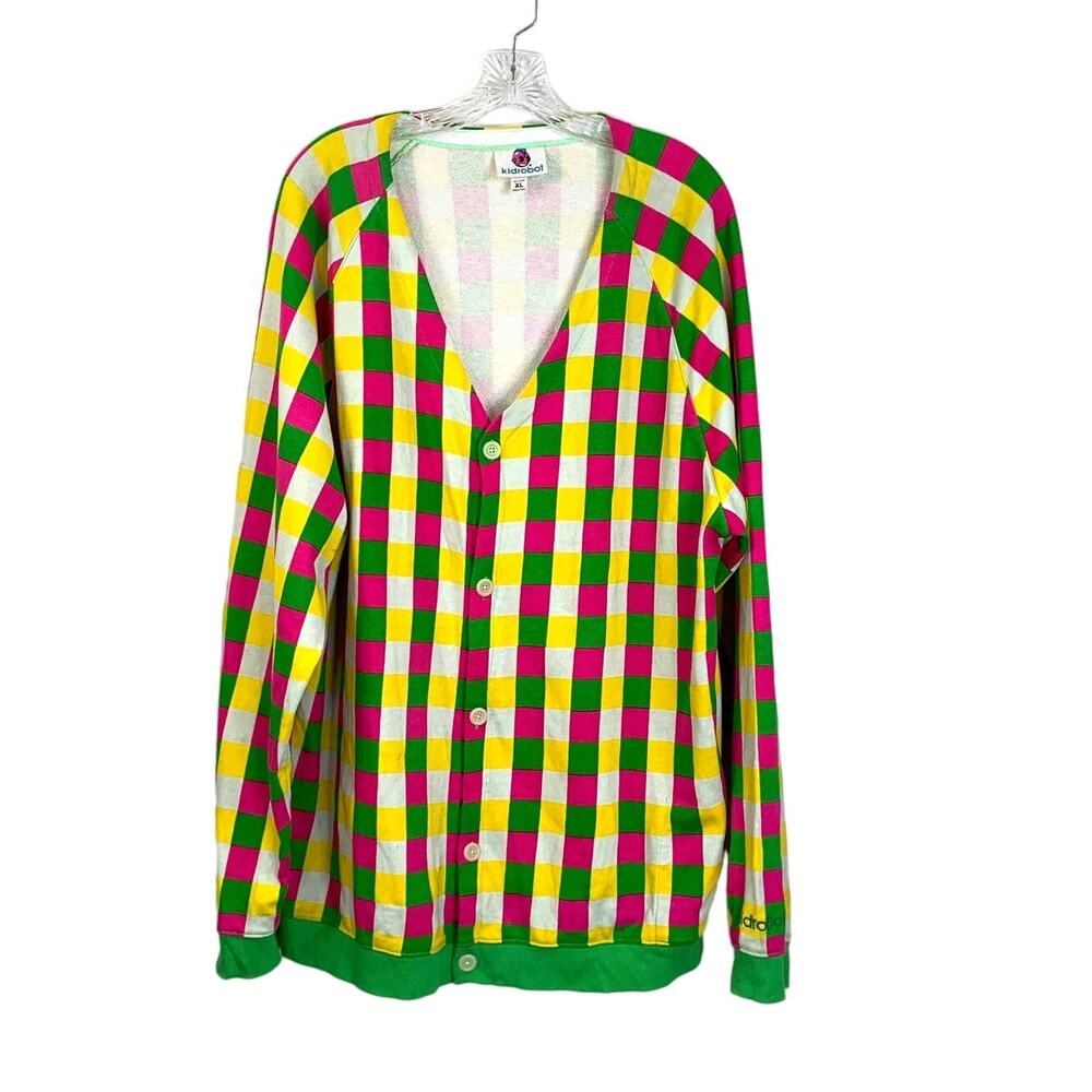 Kidrobot Check Gingham Print Button Cardigan Multicolor Decora Raver